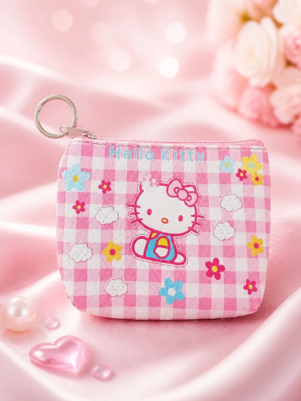 Hello Kitty Pink Gingham Kids Coin Pouch NWT